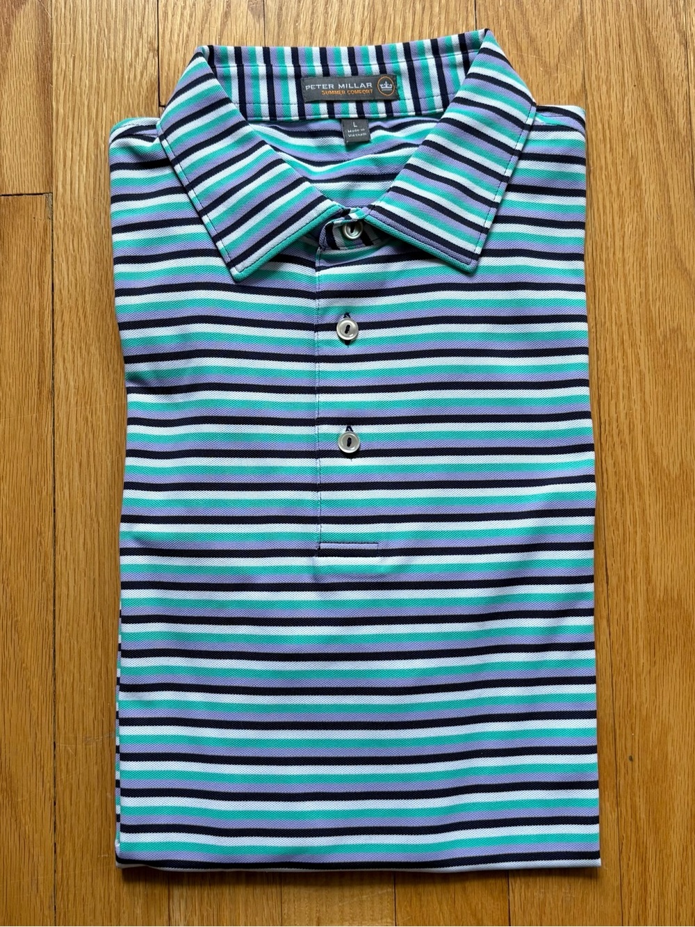 Peter Millar Summer Comfort Men’s Short Sleeve Polo Large Green Purple Black